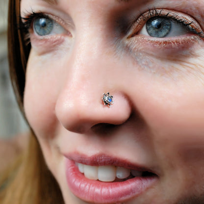 rainbow moonstone flower nose stud