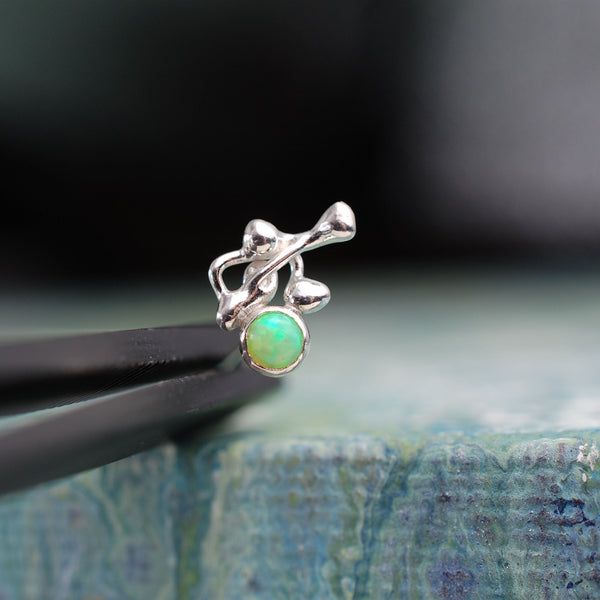 silver opal nose stud