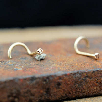 Two tiny textured gold disc nose studs