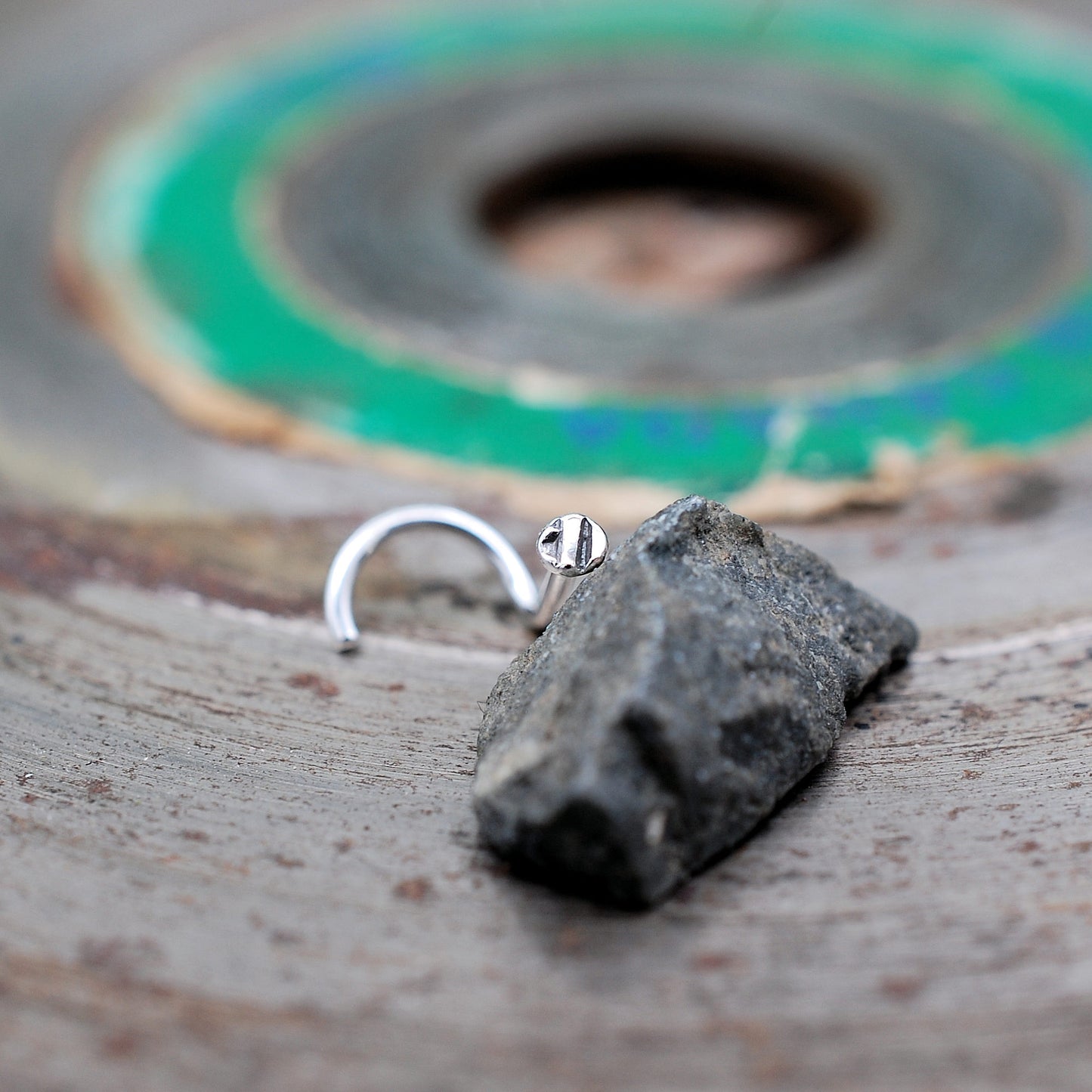 2mm tiny sterling textured disc nose stud
