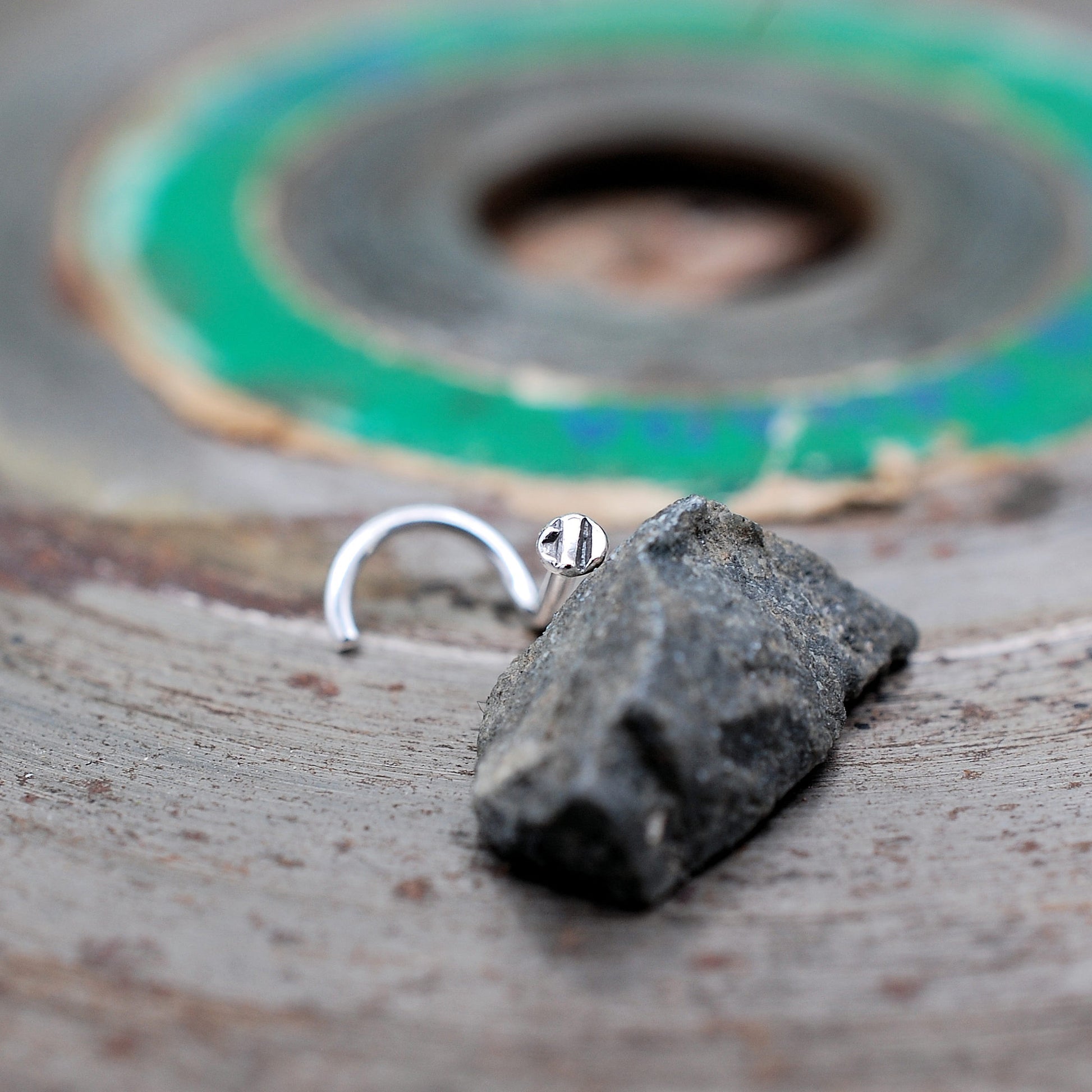 2mm tiny sterling textured disc nose stud
