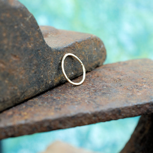 yellow gold hammered oval nose ring hoop
