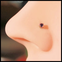 dainty 2mm purple nose ring in gold
