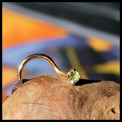 Dainty Peridot Nose Stud Set in Yellow Gold 2mm Stone