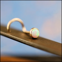 opal gemstone nose stud in 14k yellow gold