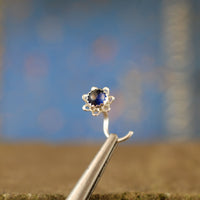 sterling silver flower nose stud with sapphire