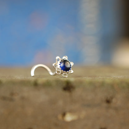 sterling silver flower nose jewelry with sapphire