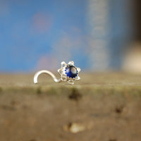 sterling silver flower nose jewelry with sapphire