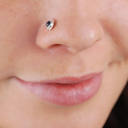 sapphire gemstone nose stud set in sterling silver