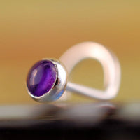 sterling silver nose stud with amethyst gemstone