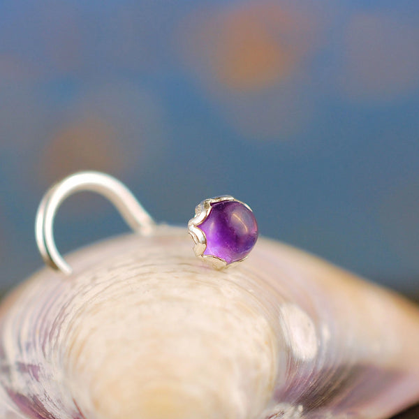 nickel-free sterling silver nose stud with amethyst