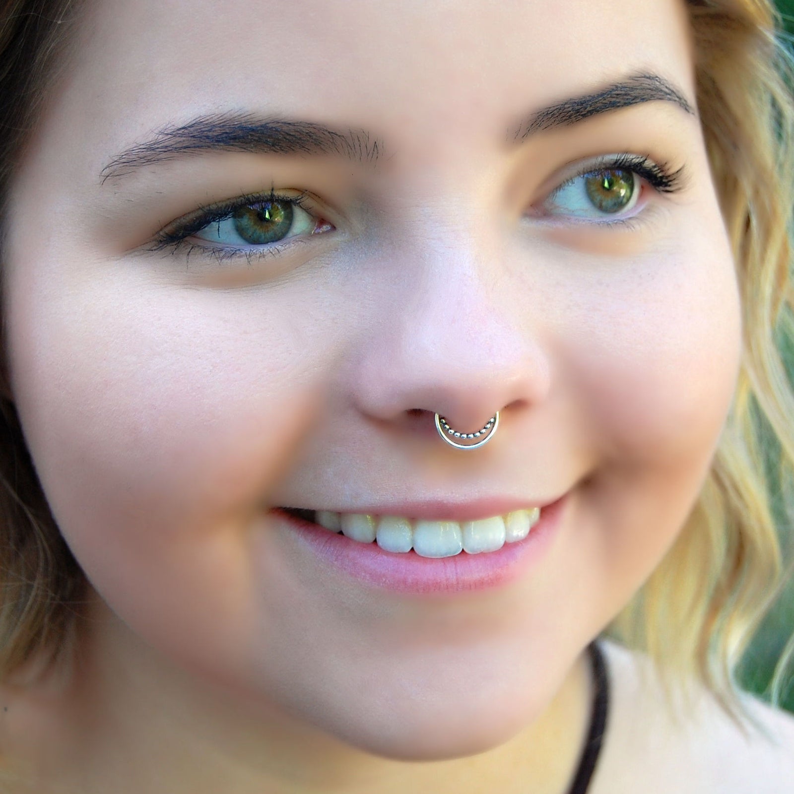 Beaded Silver Septum Ring Sterling Silver Nose Ring Septum Hoop Rock Your Nose Jewelry Inc
