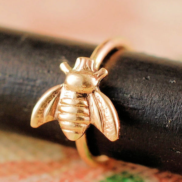dainty yellow gold bee nose ring