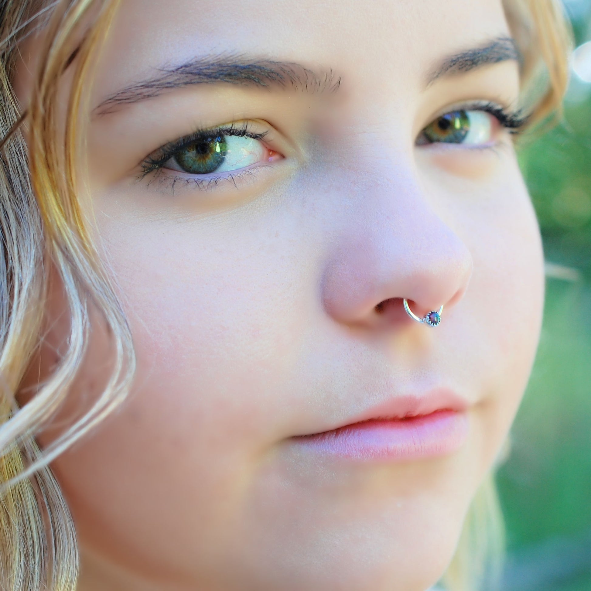 handmade black opal nose ring