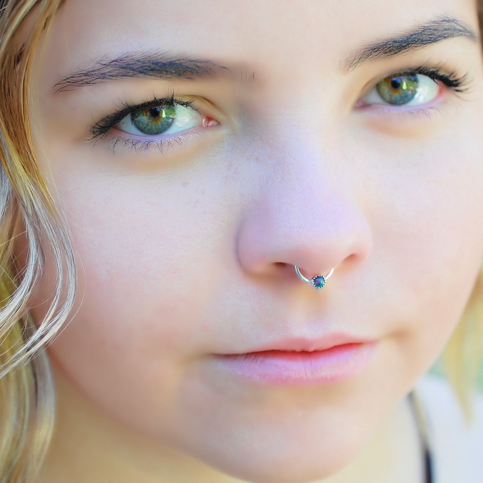 Black Opal Septum Ring Black Opal Nose Ring Silver Nose Jewelry Rock Your Nose Jewelry Inc