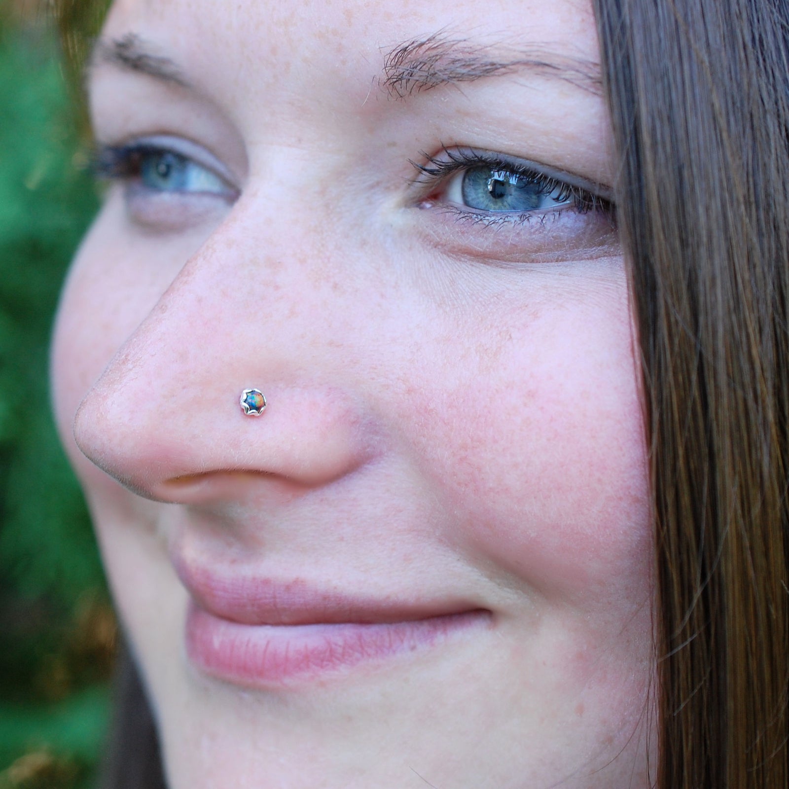 Black Opal and Silver Nose Stud Sterling Silver Nose Jewelry Rock Your Nose Jewelry Inc