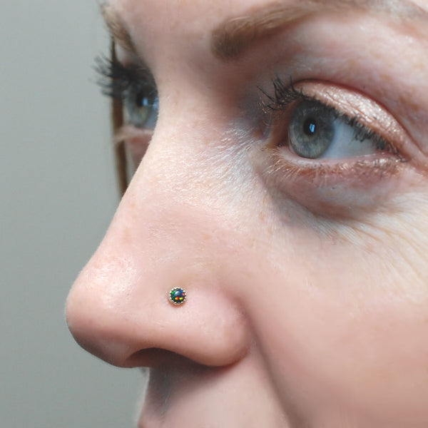 Nose Ring - Nose Stud - Nose piercing - Sterling Silver Blue Opal