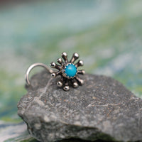 turquoise and silver nose stud