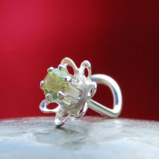 peridot nose stud nickel-free silver