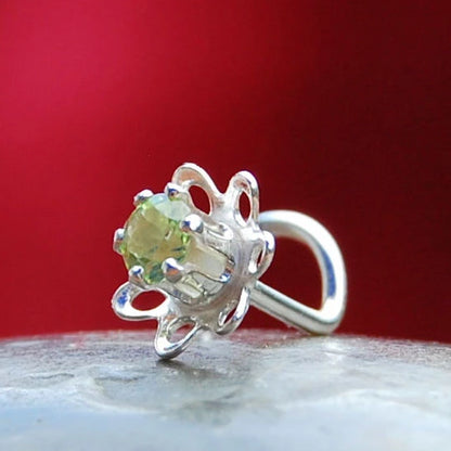 peridot nose stud nickel-free silver