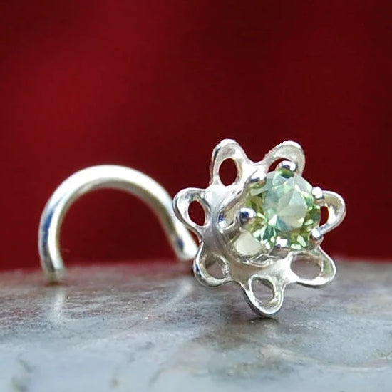 sterling silver peridot nose stud
