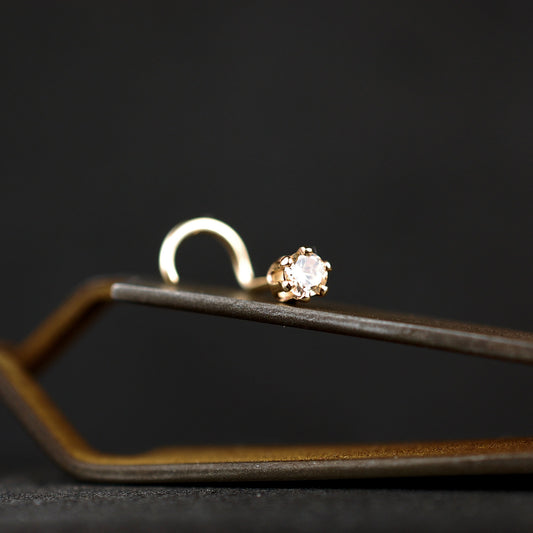 champagne diamond style nose stud in 14 karat gold