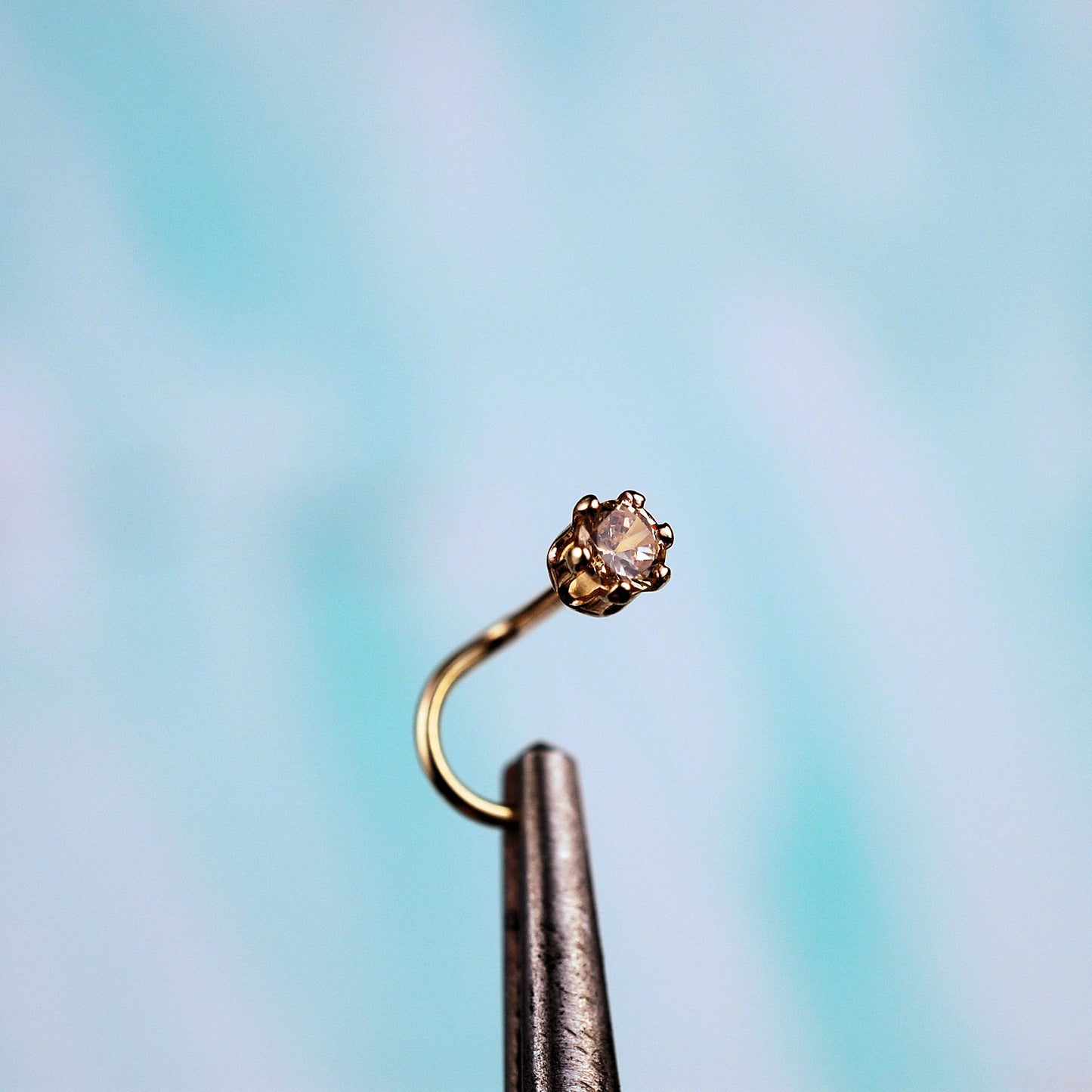 zirconia gemstone nose stud 14 karat gold