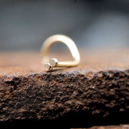 Double Spot Flat Gold Nose Stud - Solid 14 Karat Yellow Gold