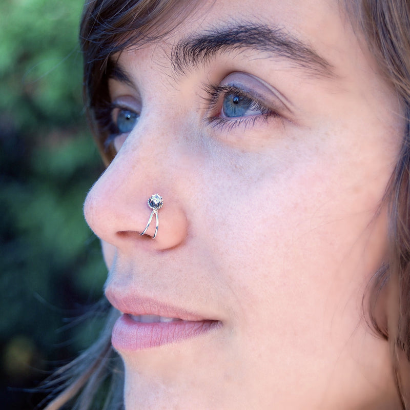 Double Up Nose Ring Silver / Straight Bar