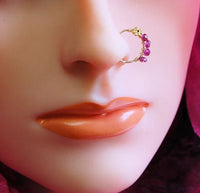 14k yellow gold nose ring with garnet gemstones