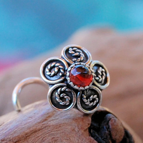 bold garnet and sterling silver nose stud