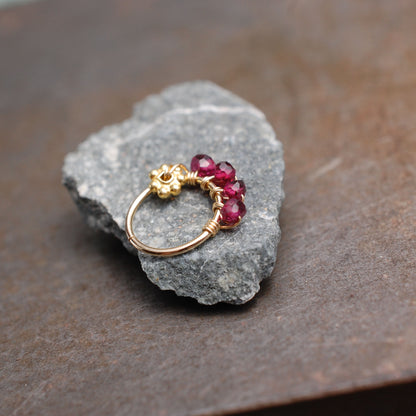 boho garnet nose ring gold
