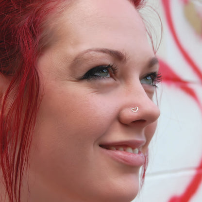 Silver Hammered Heart Nose Stud