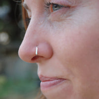 hammered front silver nose ring hoop