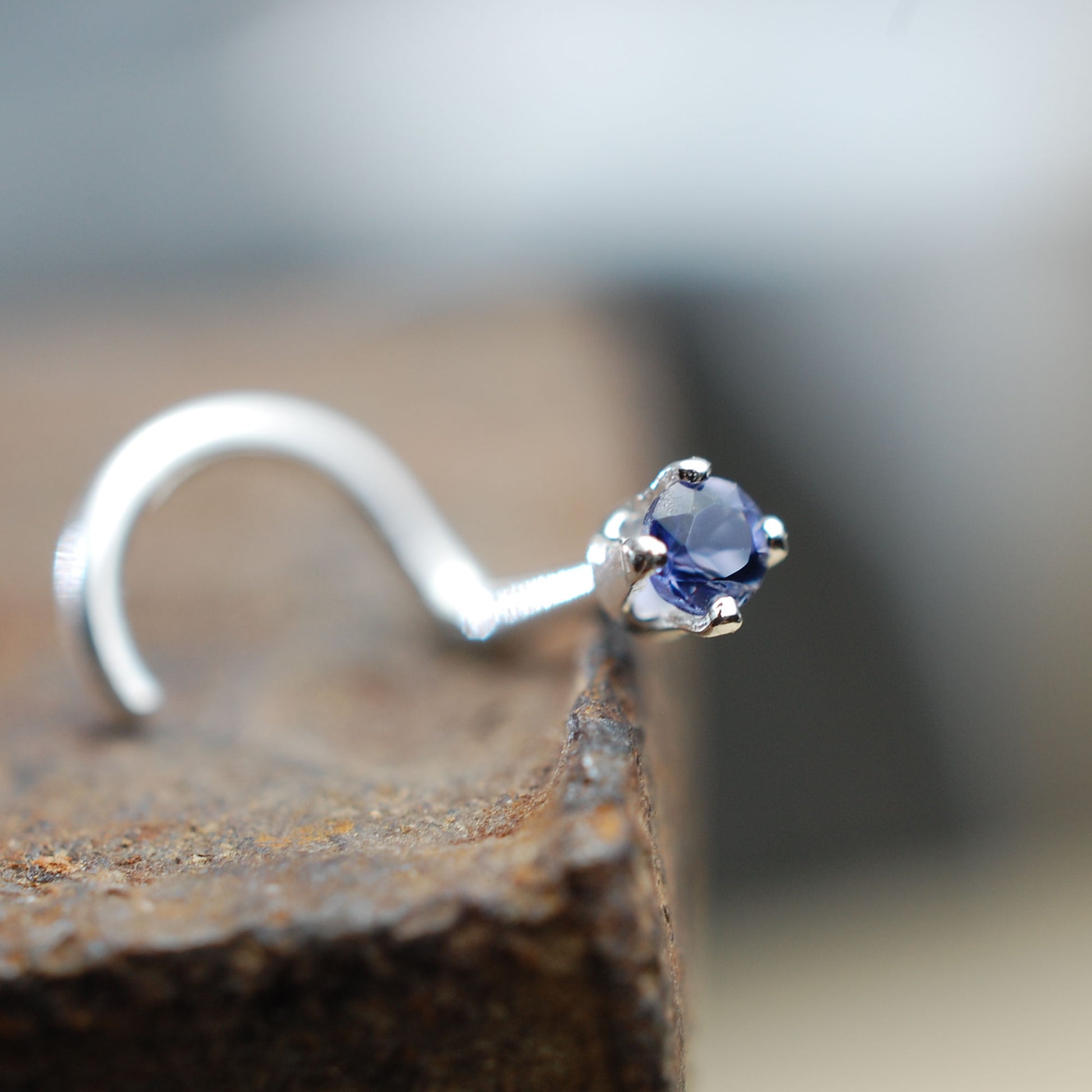 Iolite Nose Stud Dainty Nose Stud Sterling Silver Nose Jewelry