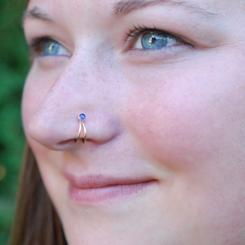 Double Nose Ring Hoop for Single Nose Piercing Gold Vermeil