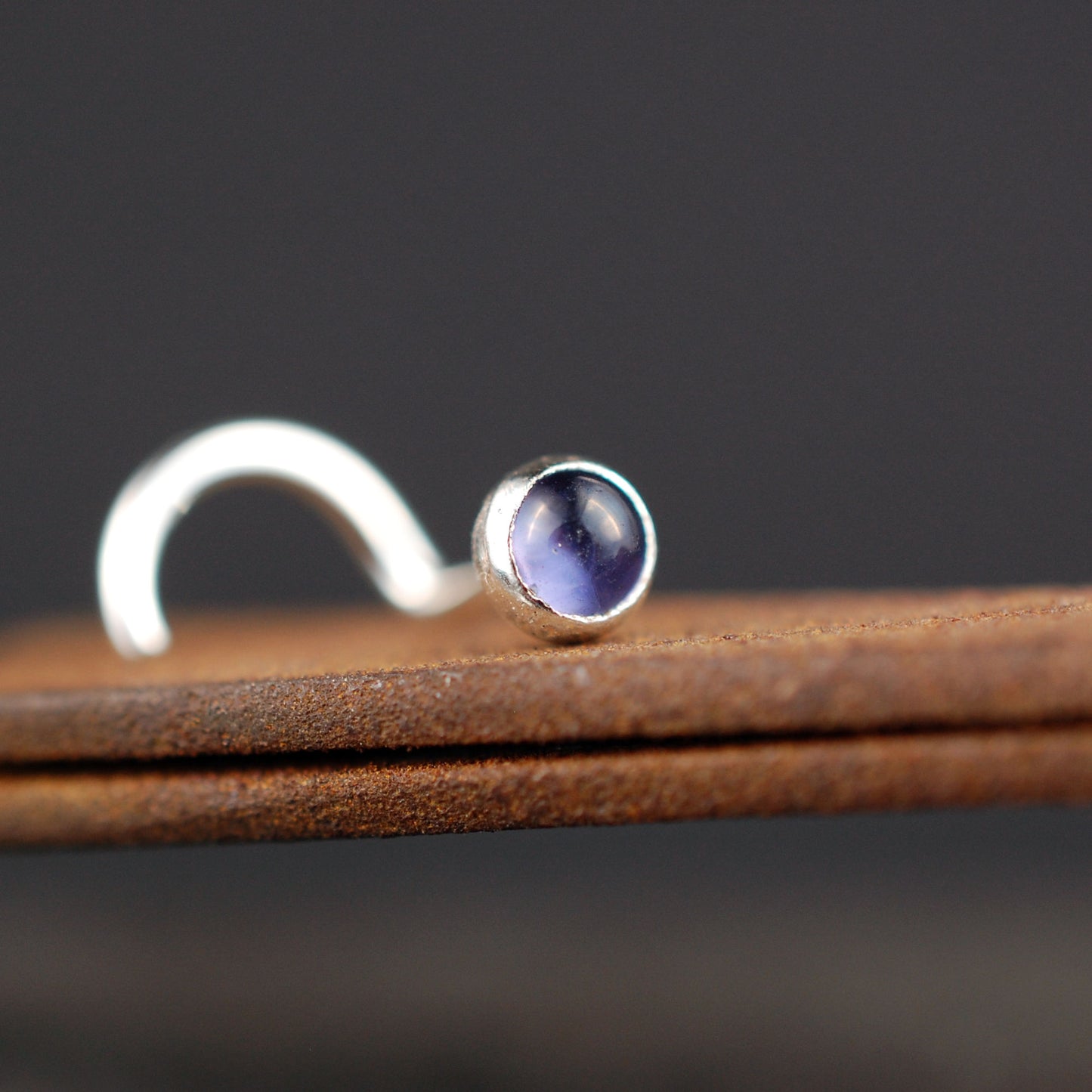 iolite and sterling silver nose stud