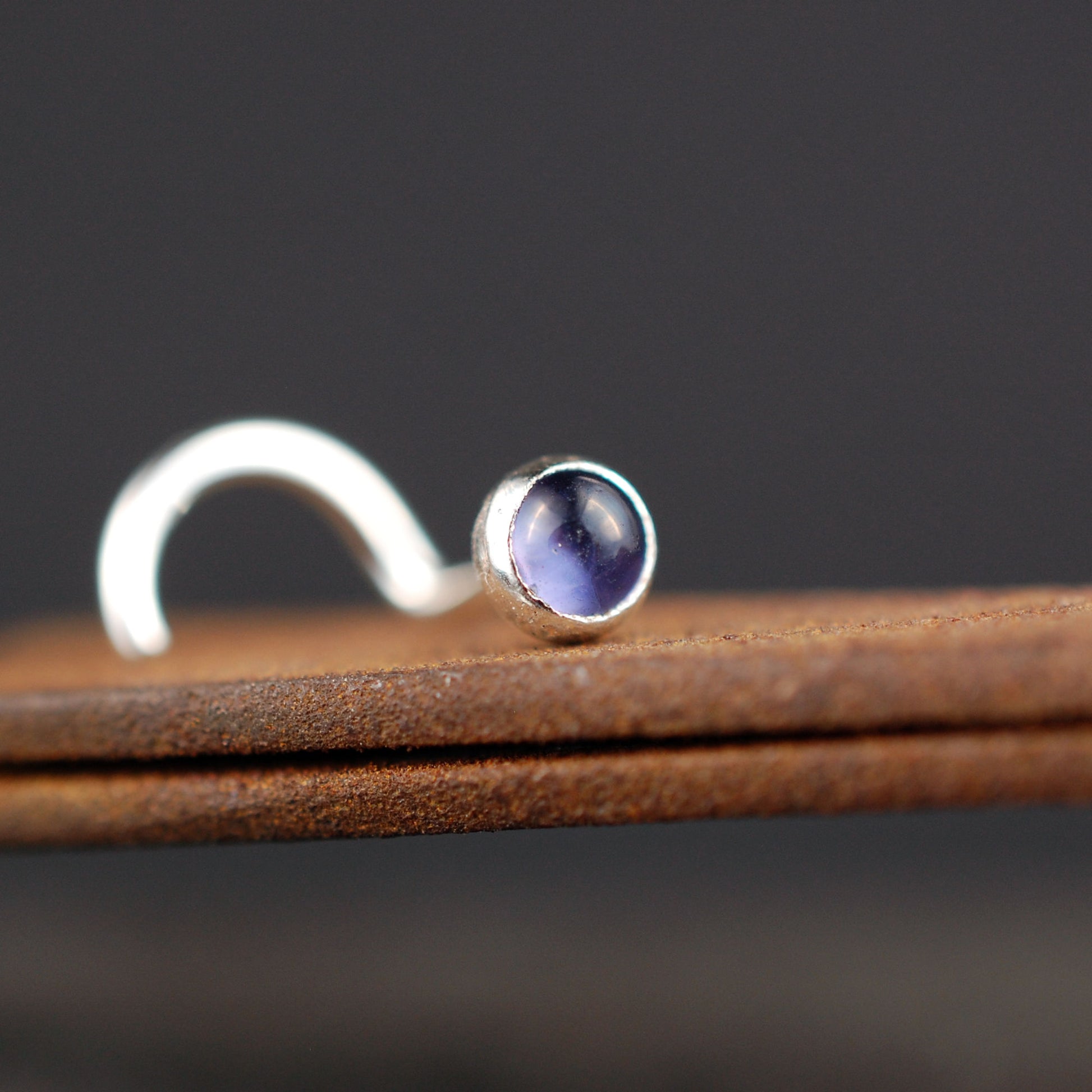 iolite and sterling silver nose stud