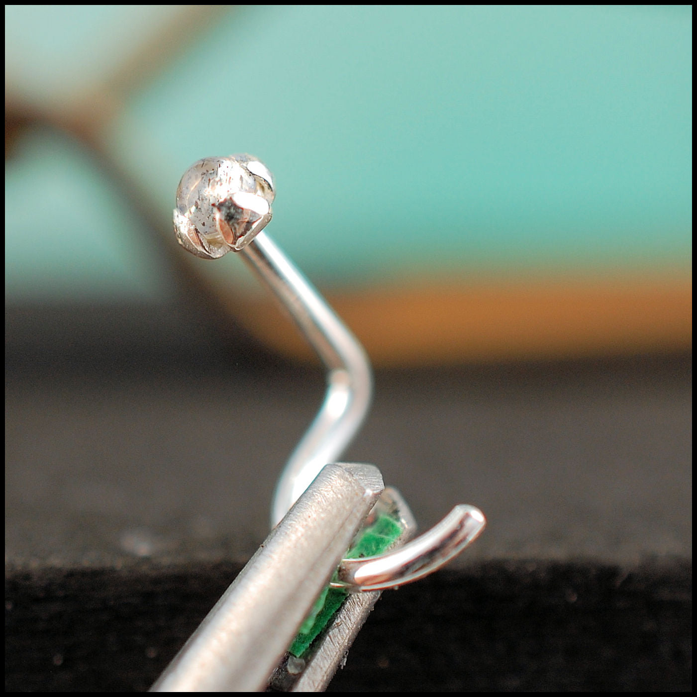 labradorite and sterling silver nose stud