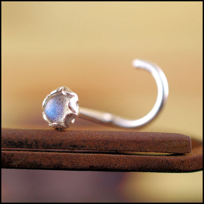 silver nose jewelry with labradorite