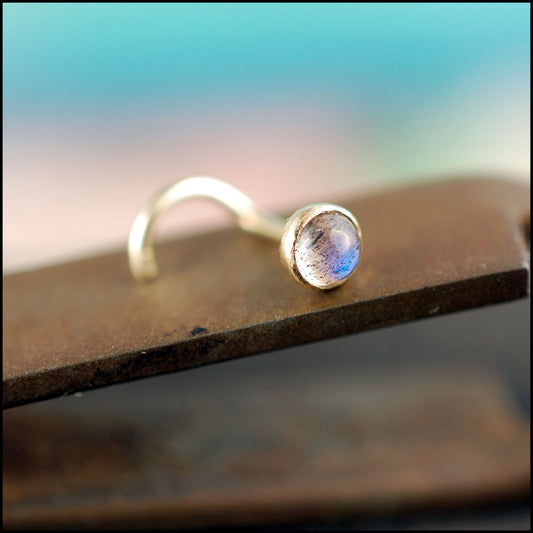 14k yellow gold nose stud with labradorite gemstone