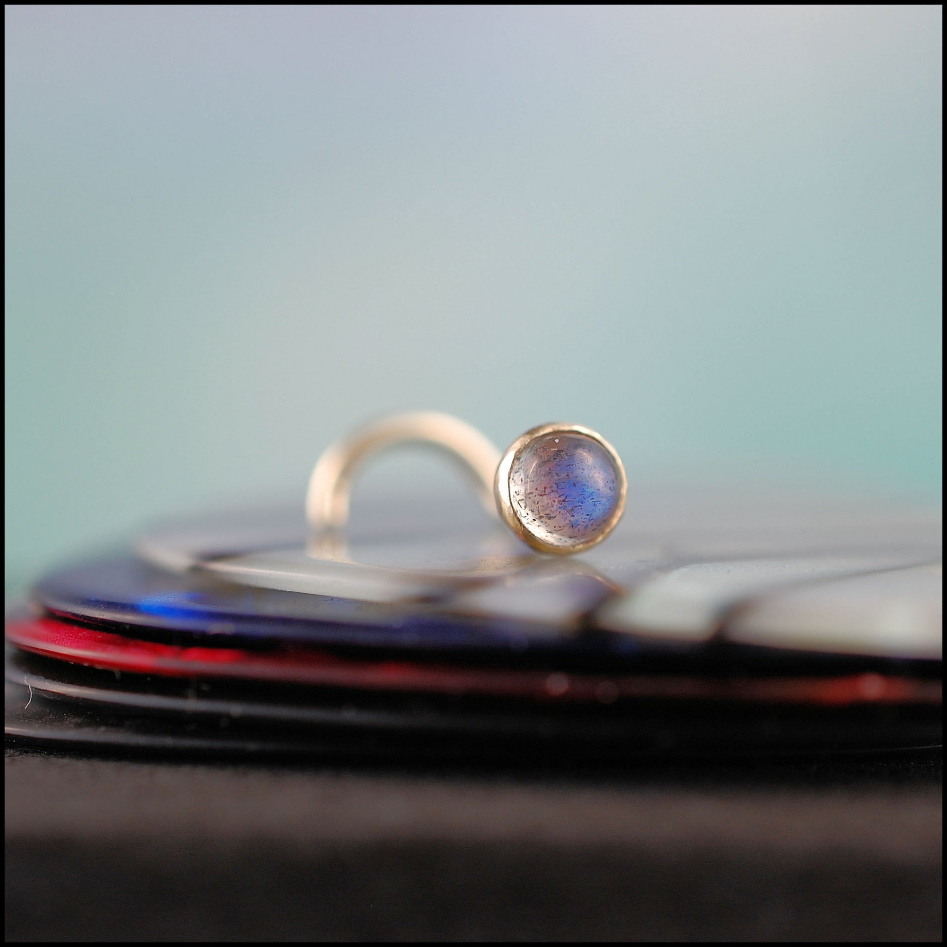 dainty labradorite gemstone nose stud in yellow gold