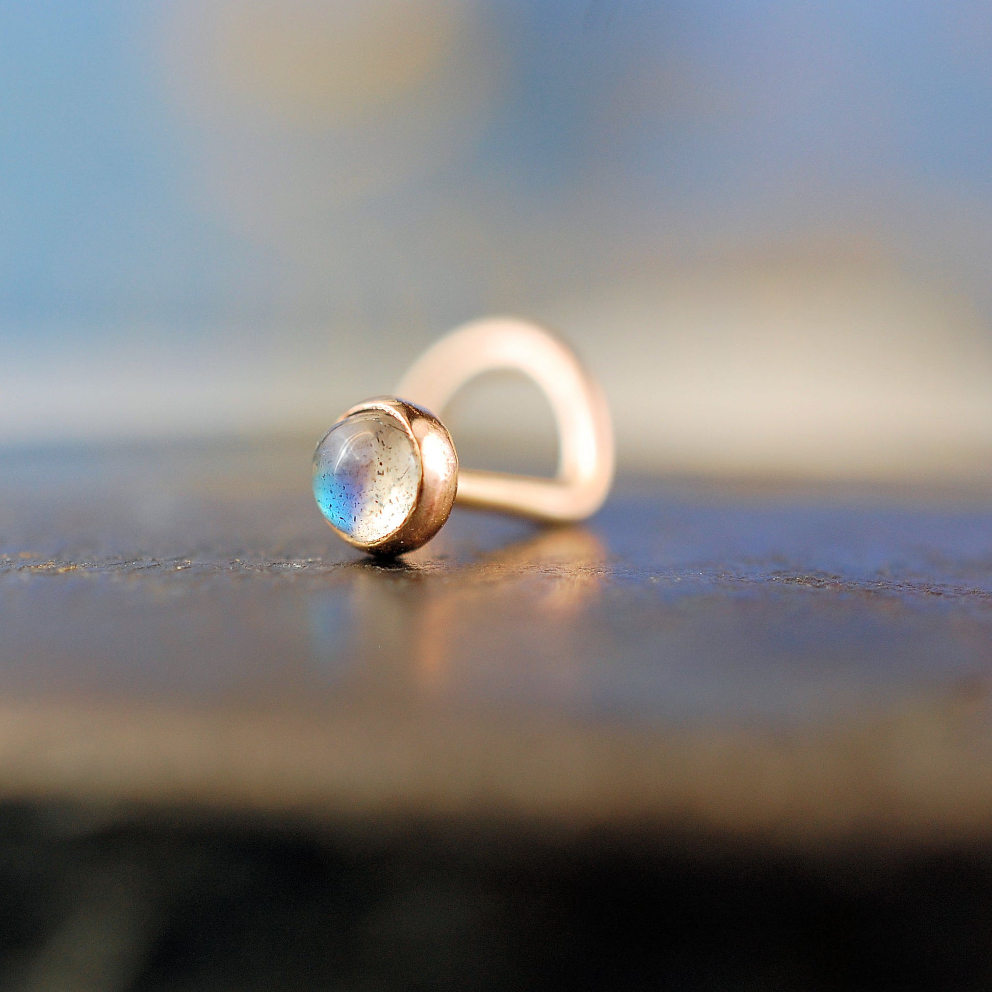 labradorite and rose gold nose stud