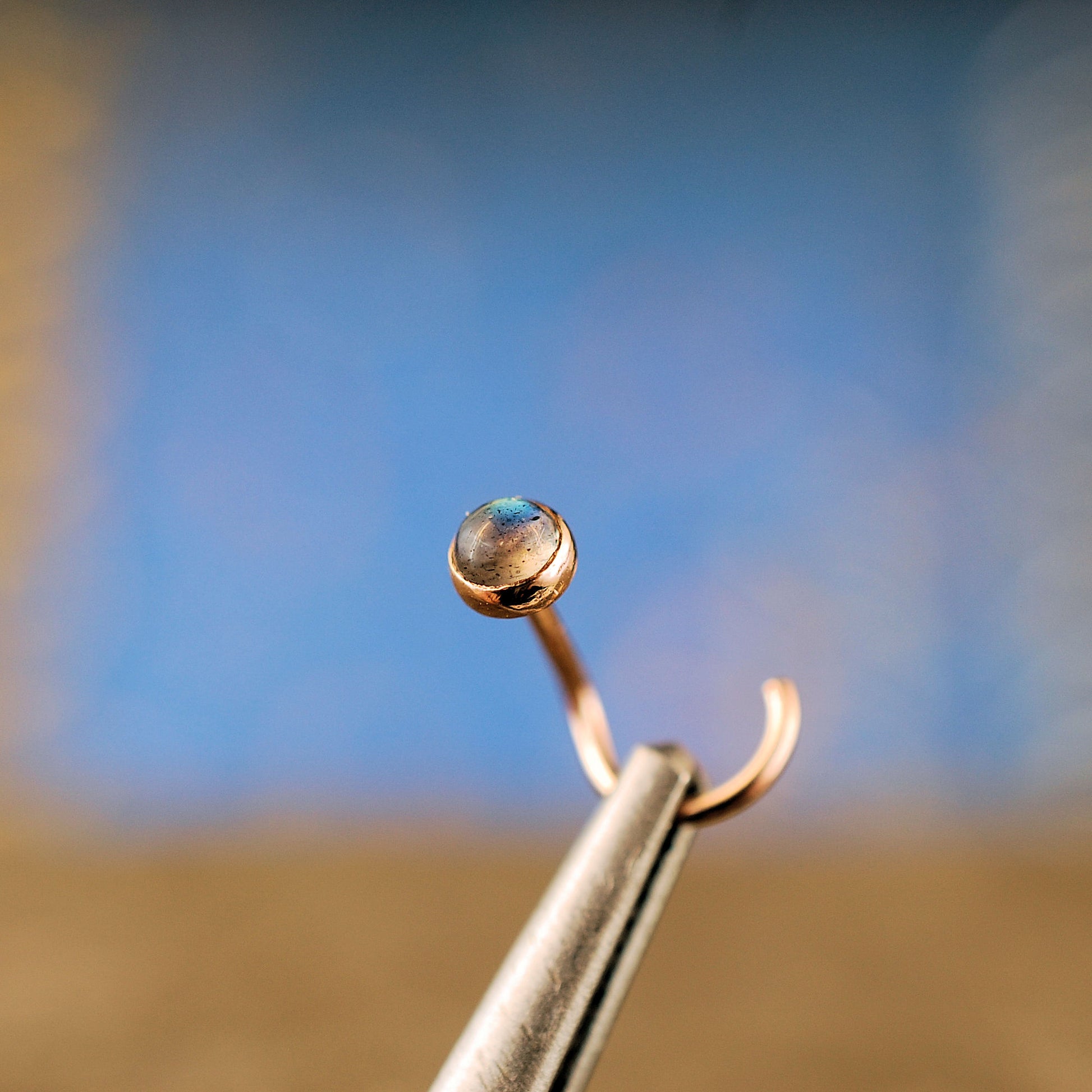 14k rose gold nose stud with labradorite