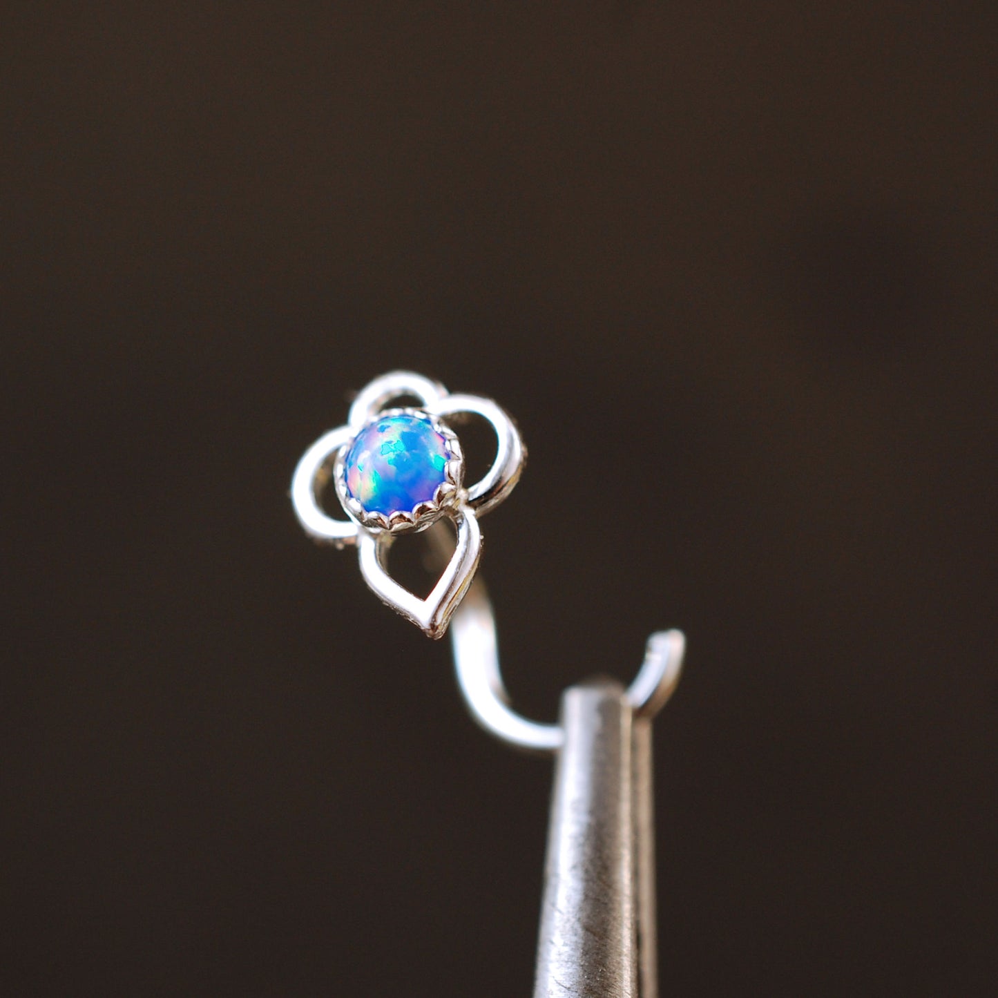 sterling silver lotus nose jewelry with blue opal