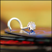 sterling silver nose stud with rainbow moonstone gemstone