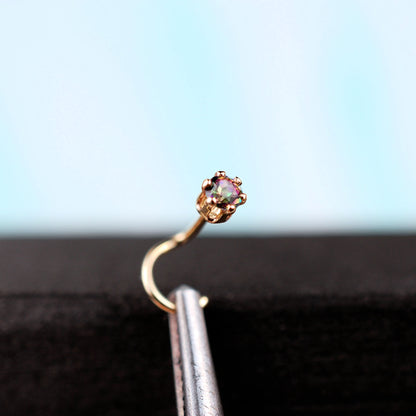 14k yellow gold nose stud with mystic topaz