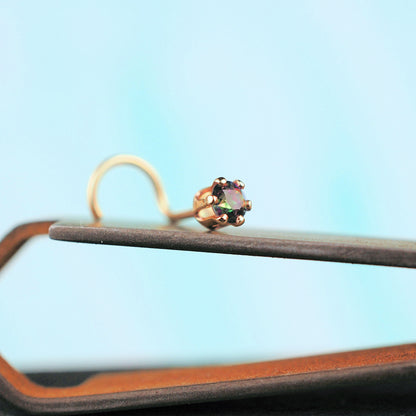 14 karat yellow gold nose stud with mystic topaz gemstone