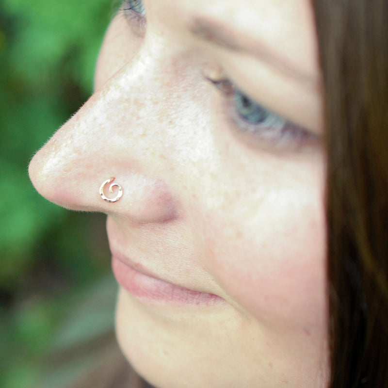 24G Rose Gold Hoop Nose Ring With White Opal