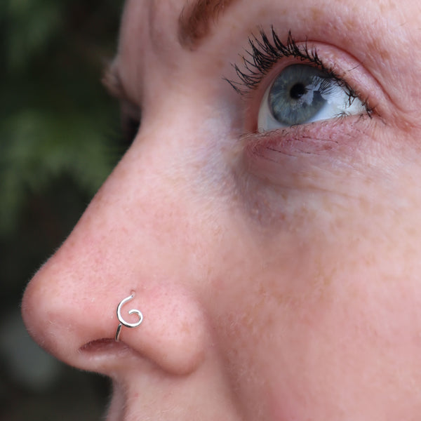 Silver Nose Ring - Organic Open Spiral